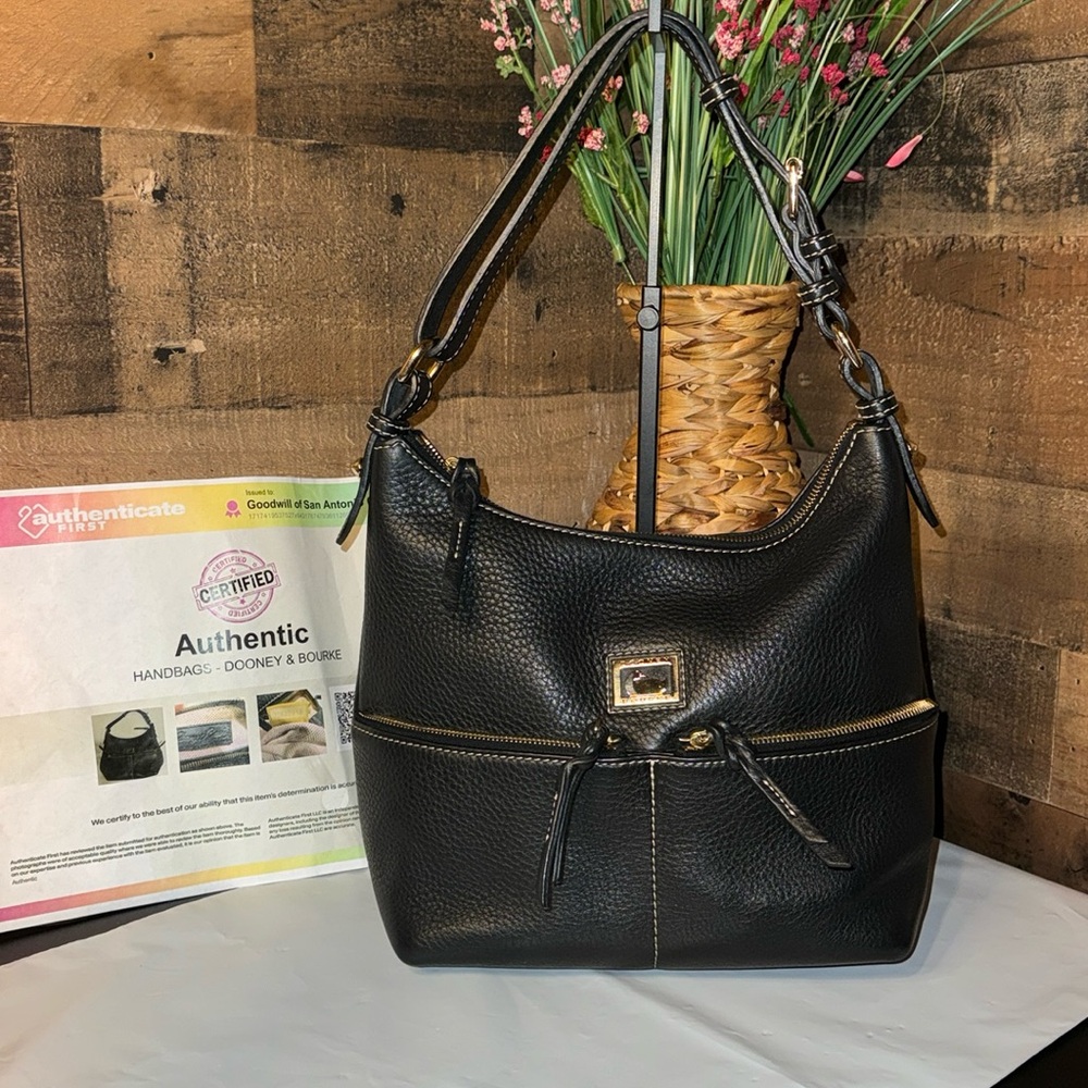 Dooney & Bourke Black Pebble Leather Hobo Shoulder Bag